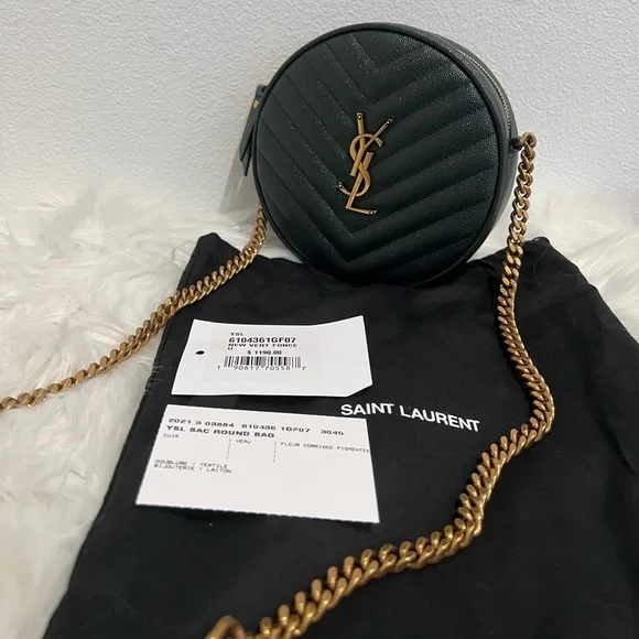 NWT SAINT LAURENT YSL Round Jade Vinyle Chevron Loulou Camera WOC Crossbody Bag - Picture 4 of 10